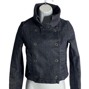 AG Adriano Goldschmied Denim Jacket XS Dark Wash Cropped Snap Front Pockets